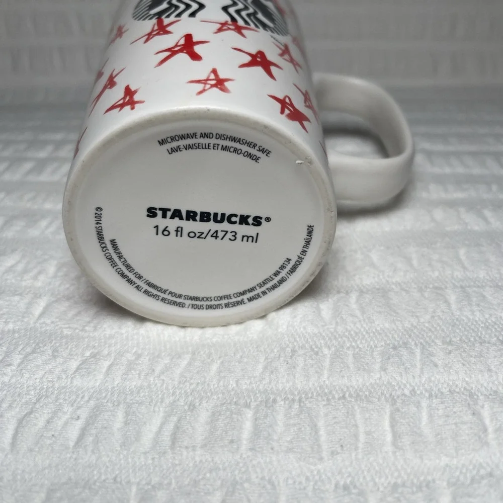 Starbucks 2014 Holiday Collection Red Stars Black Mermaid White Tall  Mug 16OZ